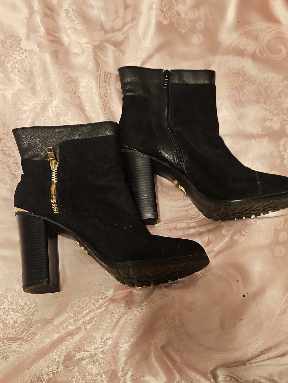 Juicy Couture Black Suede Block Heel Ankle Boots